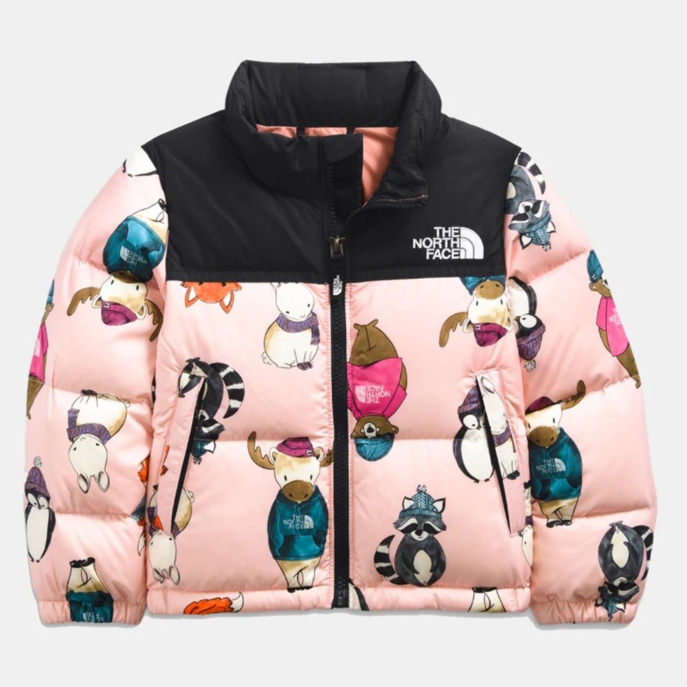 ISO The North Face Kids' 1996 Retro Nuptse Pink Critters Printed Jacket, 6 or 7